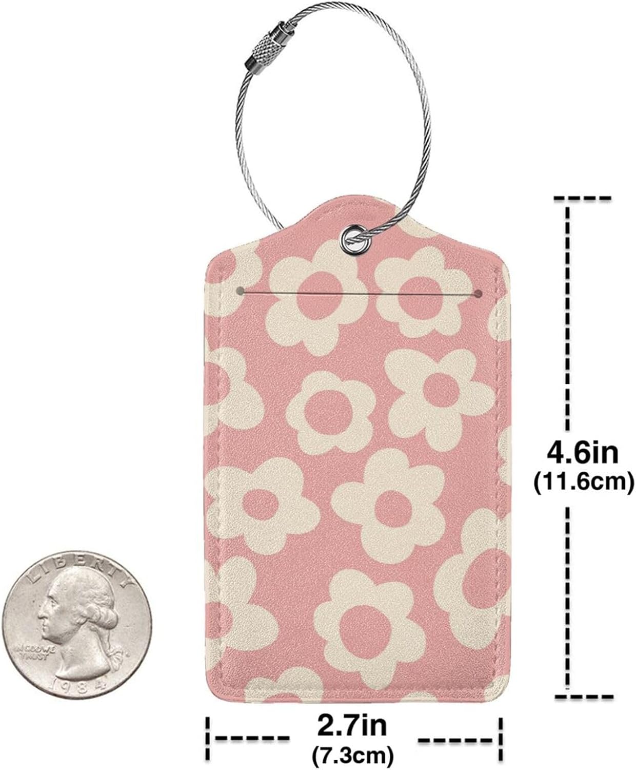 2 Pcs Pink Green Hippie Flower Luggage Tags for Suitcase, Cute Vintage Groovy Flowers Gift for Privacy Cover ID Label with Stainless Steel Loop