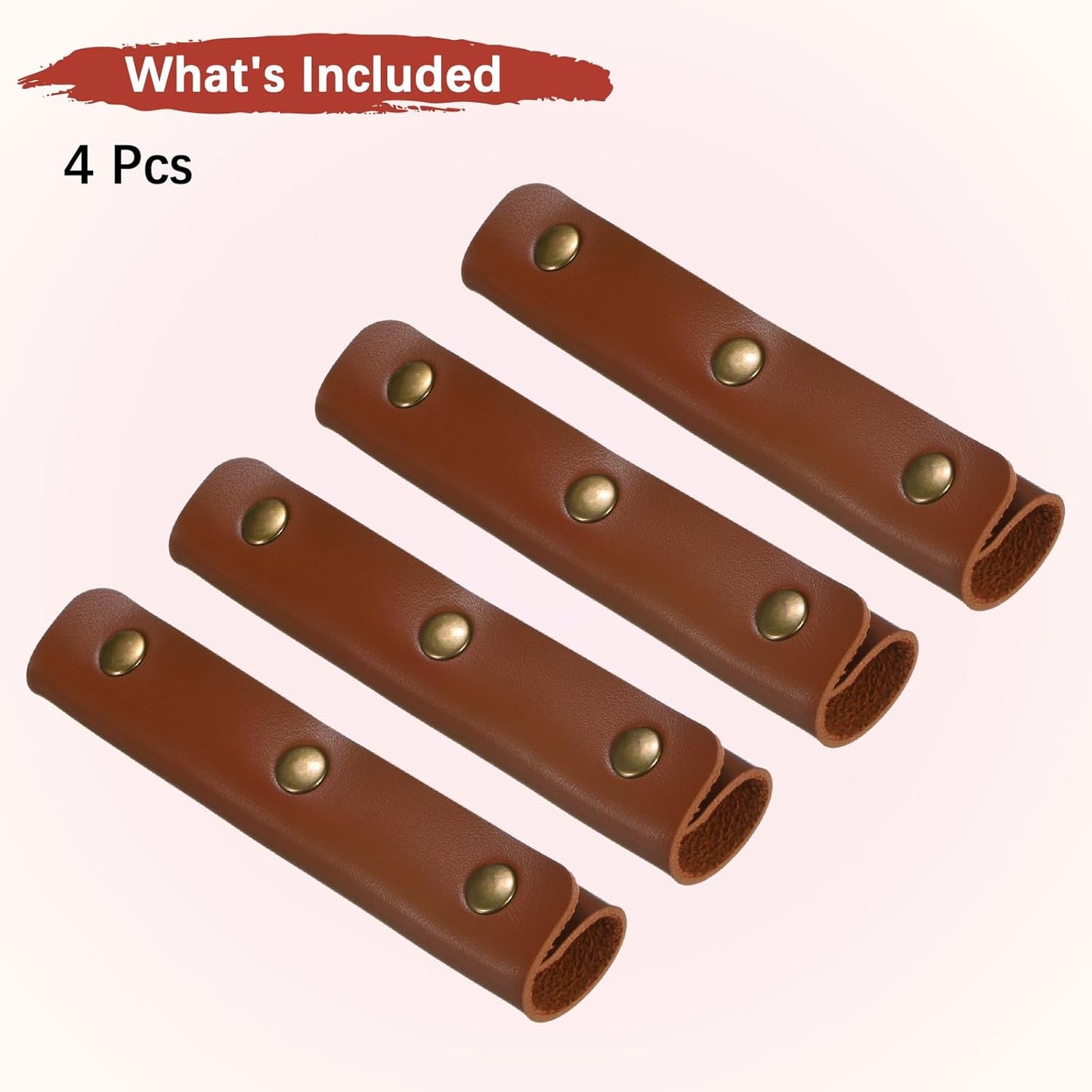Leather Handle Wrap [4PCS] - Handbag Handle Wrap Cover with 3 Metal Clasps Use for Suitcases & Bags & Shopping Totes & Wallets - [Dark Brown-5IN/13CM] Soft Purse Strap Pad