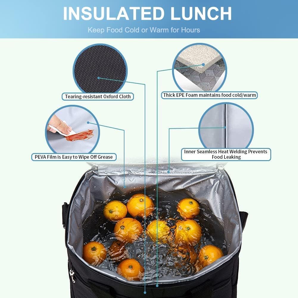iknoe 24 Can Insulated Cooler Bag, Leakproof Lunch Tote Bag Black
