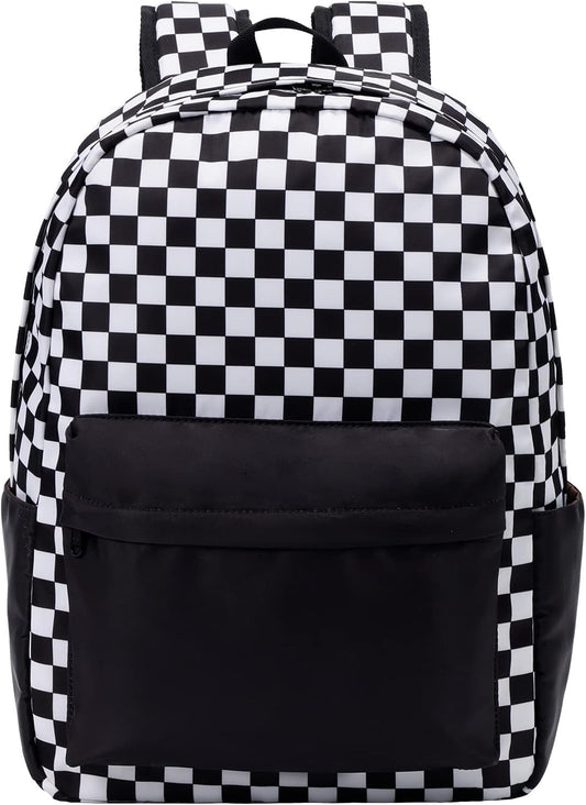 Checkered Backpack - School Backpack for Kids, Large Capacity, Waterproof, Lightweight, Black