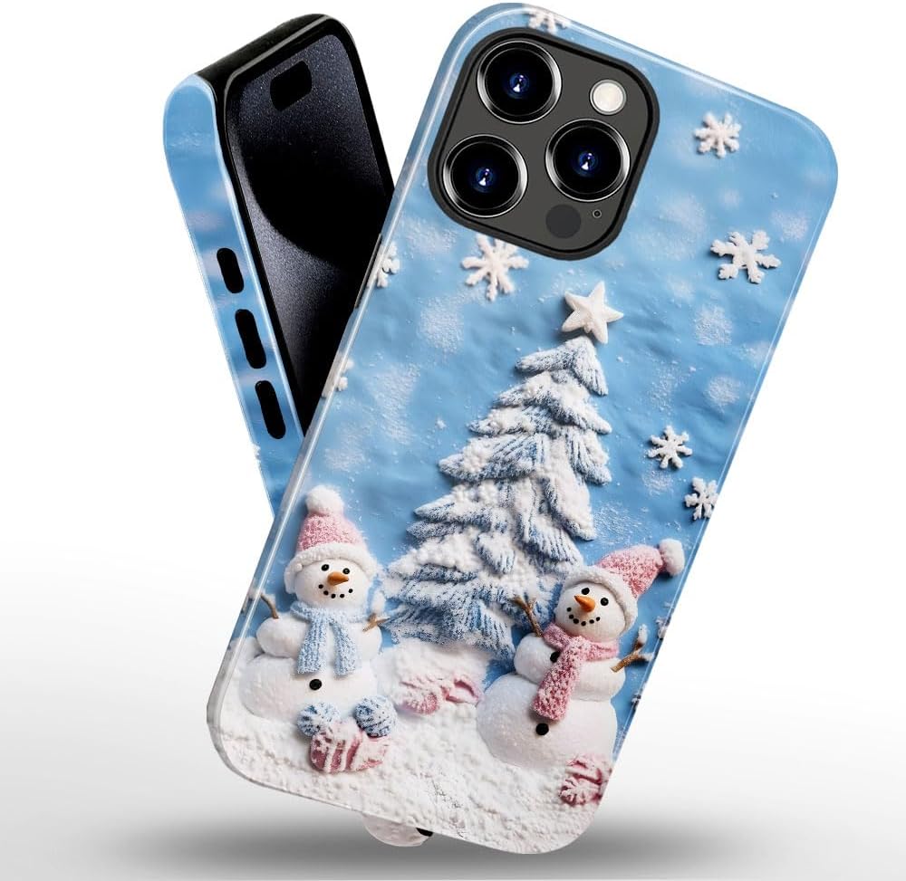 Case for iPhone 12 Pro - Slim Fit Anti-Scratch Phone Case for Girl Women - Snowman Winter Christmas Tree (Glossy)