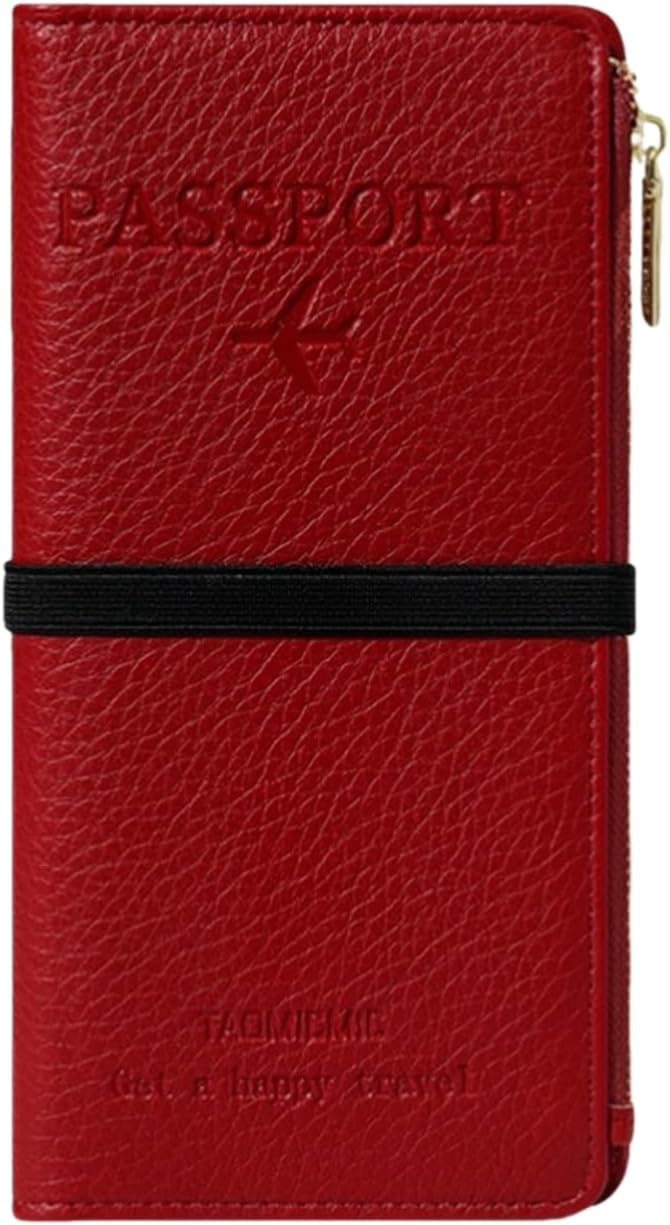 RFID-Blocking Leather Travel Wallet & Passport Holder with Zipper Pocket, Card Slots, and Phone Compartment – Waterproof Travel Organizer for Women & Men. TG-1 (Red)