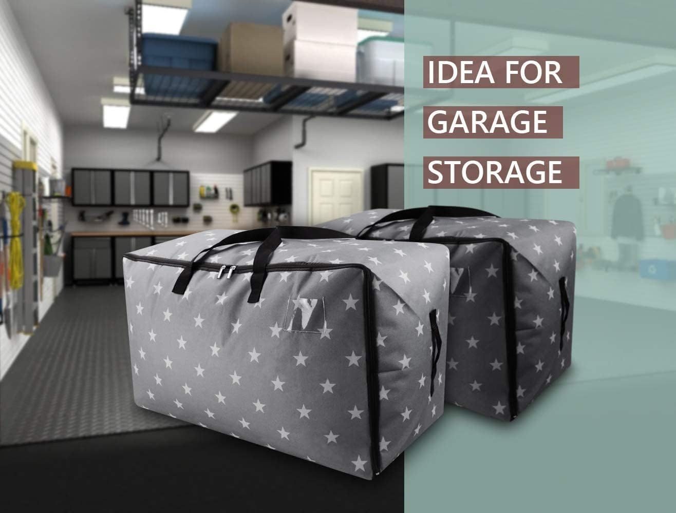 Pack of 3, 27.5 X 16.5 X 13.8", 3-Side Zip Open Storage Bags for Bulk Items Organizer, Travel Duffel Storage Bags, Water-resistant House Moving Organizer Bins with Handles, Black Dots