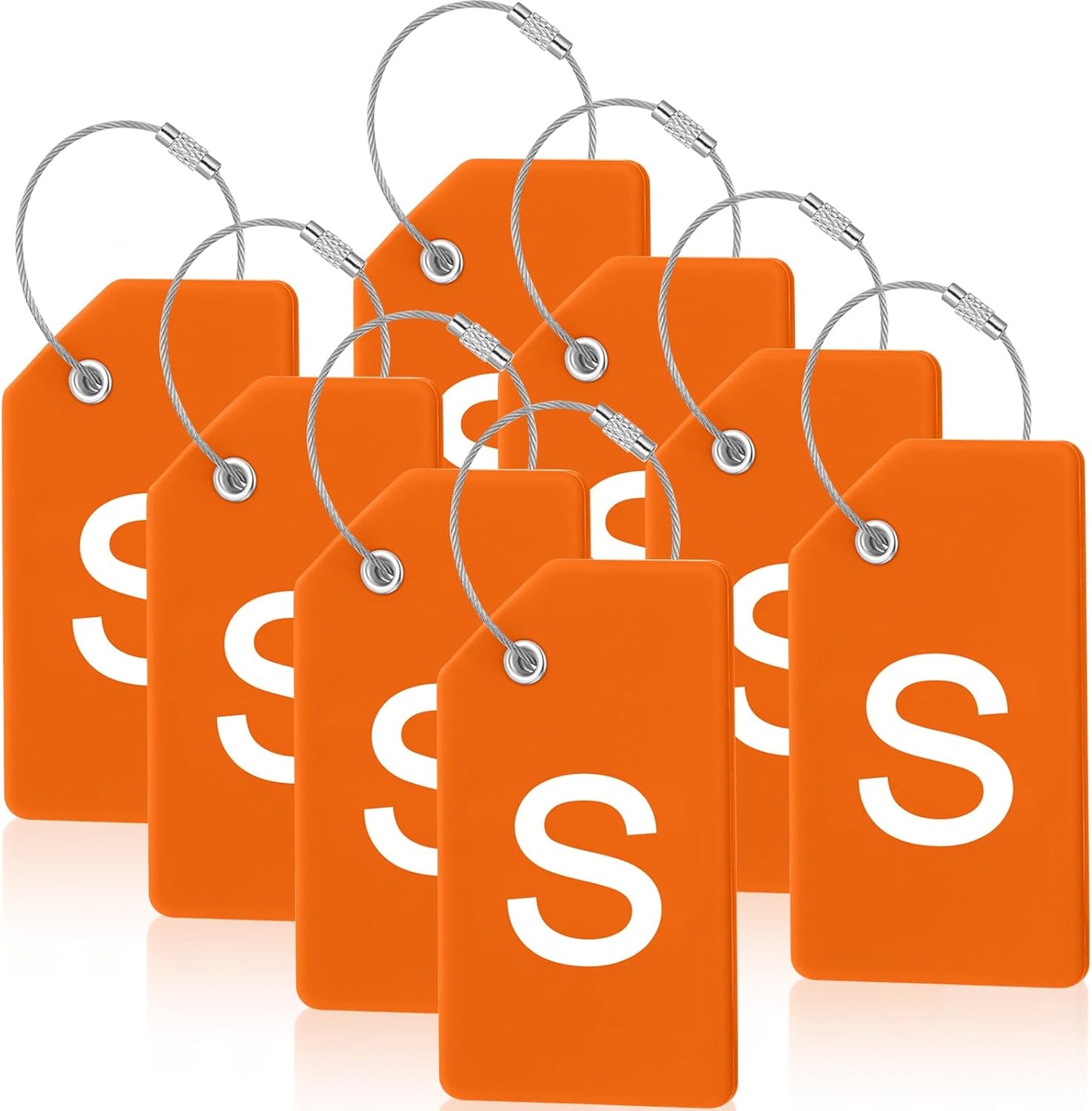 8 Pcs Initial Letter A-Z Luggage Tags Silicone Suitcase Instrument Tag with Name Card and Stainless Steel Loop(Letter S,Orange)