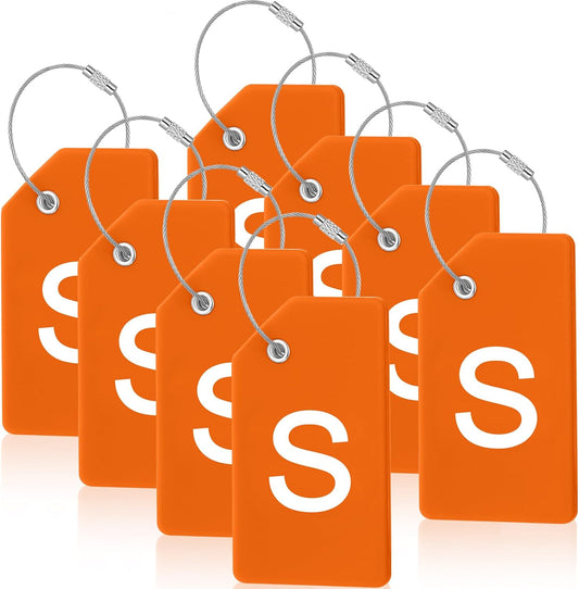 8 Pcs Initial Letter A-Z Luggage Tags Silicone Suitcase Instrument Tag with Name Card and Stainless Steel Loop(Letter S,Orange)