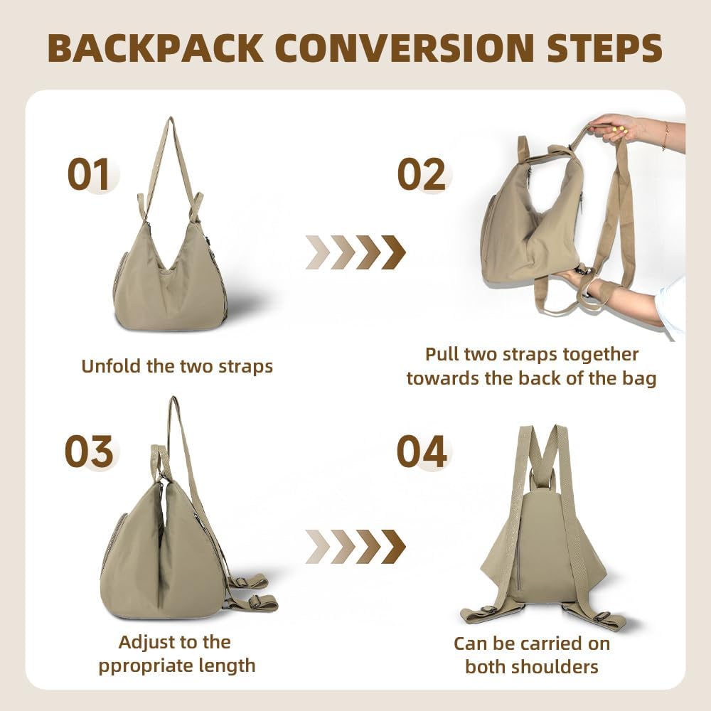 multifunctional convertible backpack, lightweight waterproof nylon shoulder bag, with shoe compartment,casual daypack work travel gym,khaki