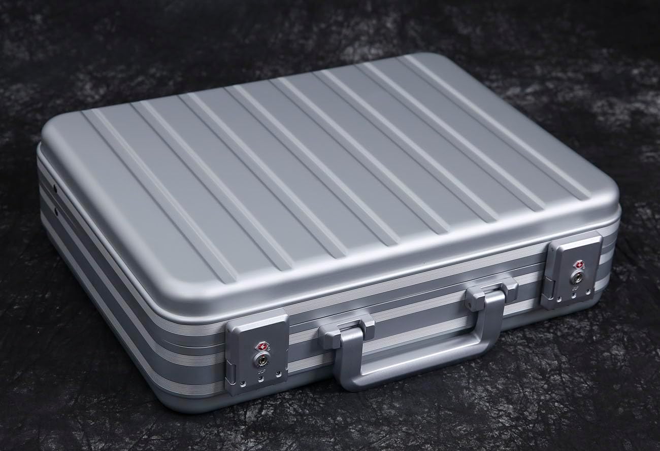 Silver Aluminum Attache Case Padded Laptop Briefcase Combo TSA Lock Hard Sided Money Suitcase with
