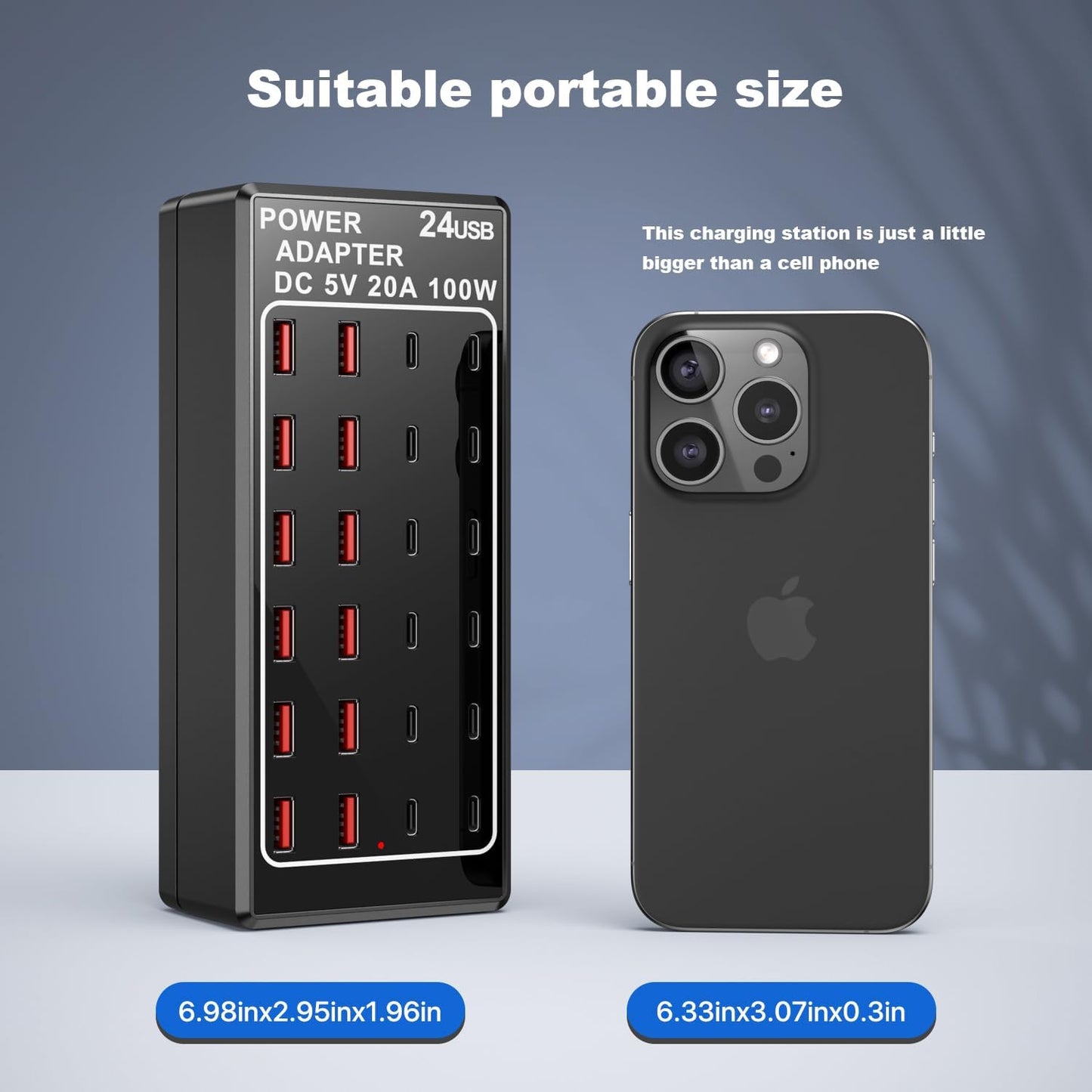 USB Charger Station, C Charging Block, 100W (20A) 24 Port Multiple USBCharger Desktop Wall Charger Hub 12 USB A 12 USB C Compatible for Apple iPhone, iPad, Samsung Galaxy, Laptop, Pixel, Phones