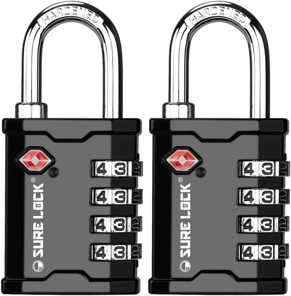 SURE LOCK TSA Accepted Heavy Duty Big Combination Luggage Padlock for Gun Cases, Transporting Equipment Cases in Trade Show, Music and Medical Industries (2, Black)