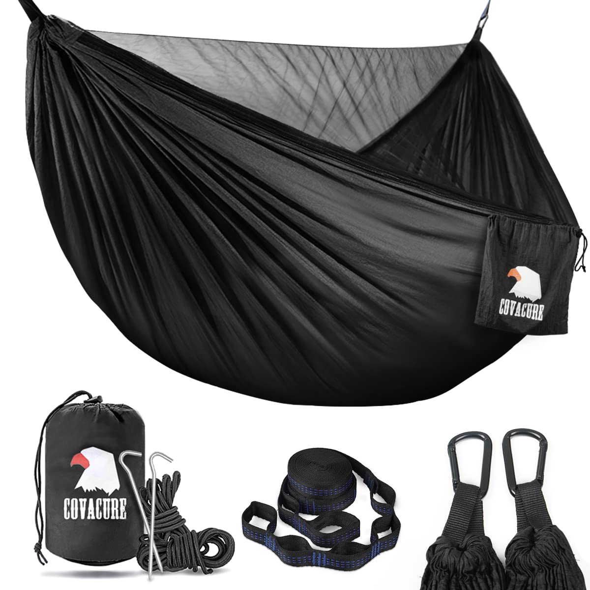 Covacure Camping Hammock, 772 lbs Capacity Double Hammock - Black