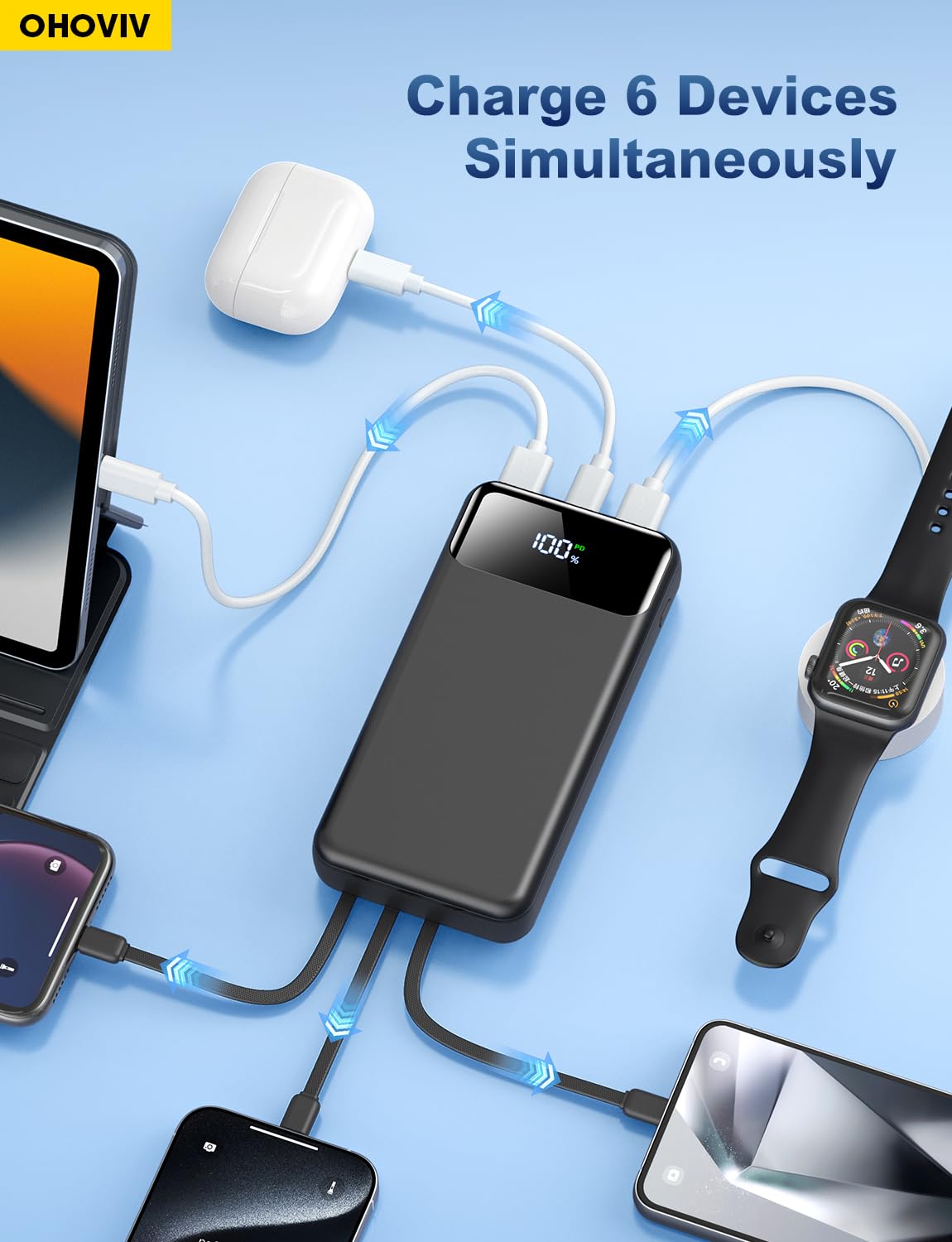 OHOVIV Portable Charger Power Bank 50000mAh,4 Built-in Cables Battery Pack