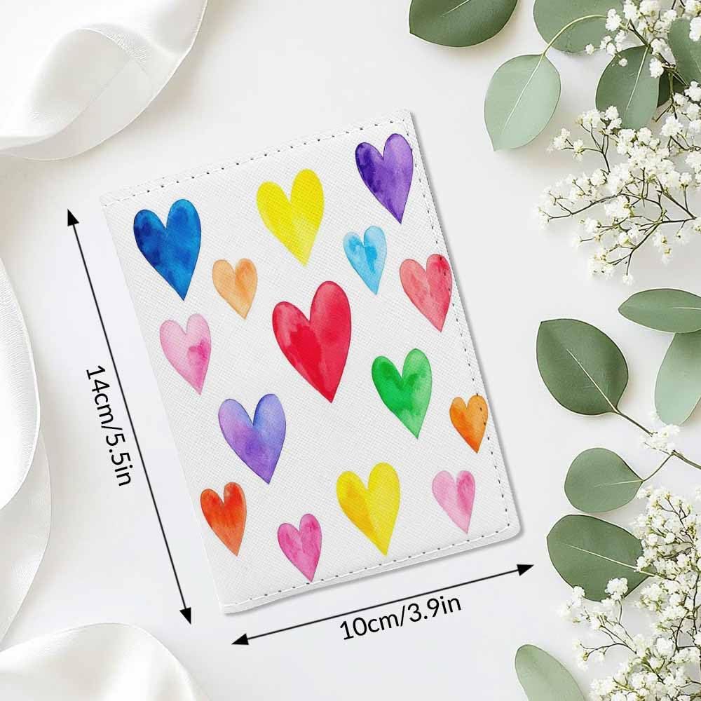 Colorful Hearts Passport Holder for Travel Flying Watercolor Love PU Leather Passport Cover Wallet Cute Passport Card Holder for Women and Men