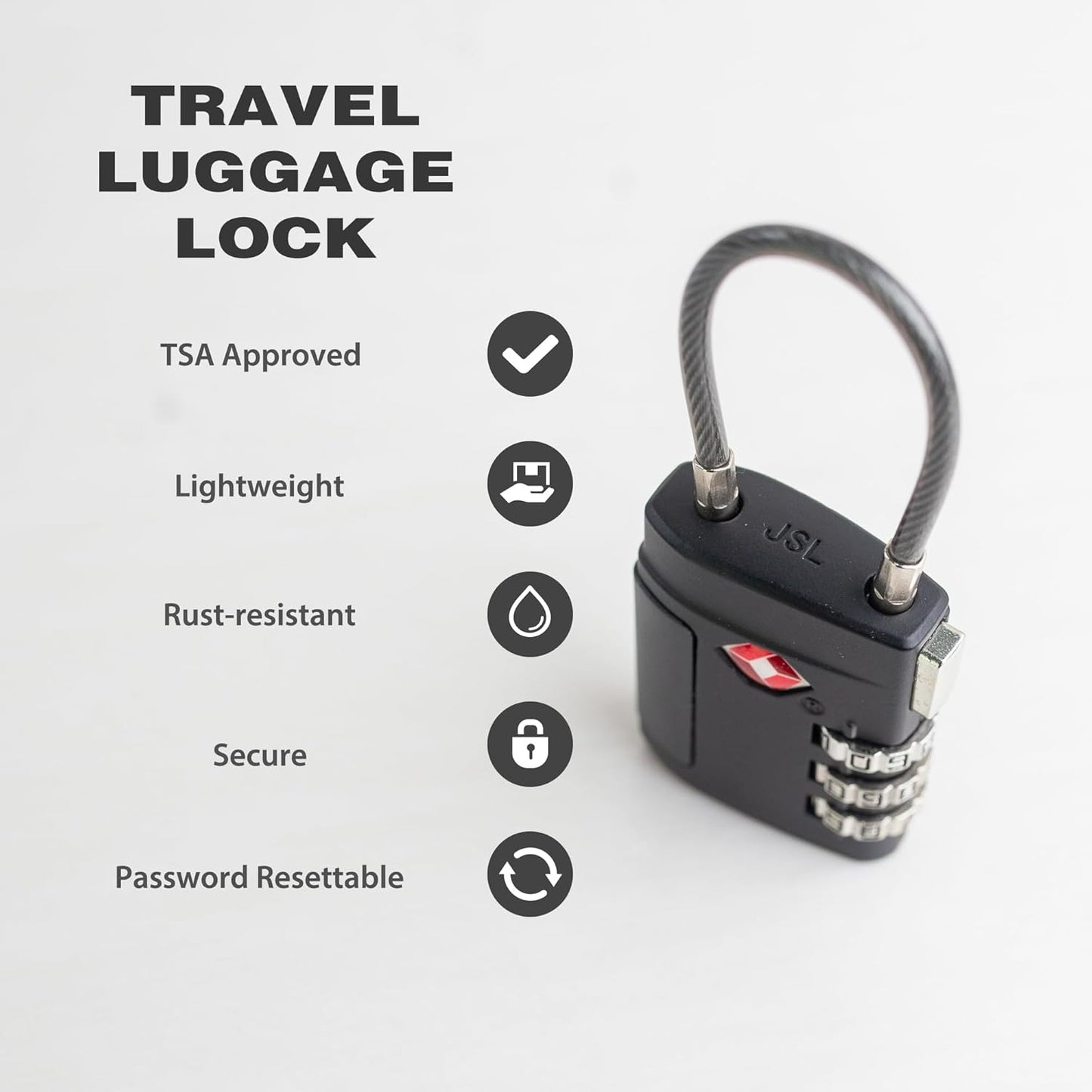 TSA Locks for Luggage, Small Padlock Combination, Luggage Locks TSA Approved, Combo Padlocks with Cable for Suitcase, Gym Locker, Backpack, Gun Case, Bag Zipper, Tool Box (Black+Black)