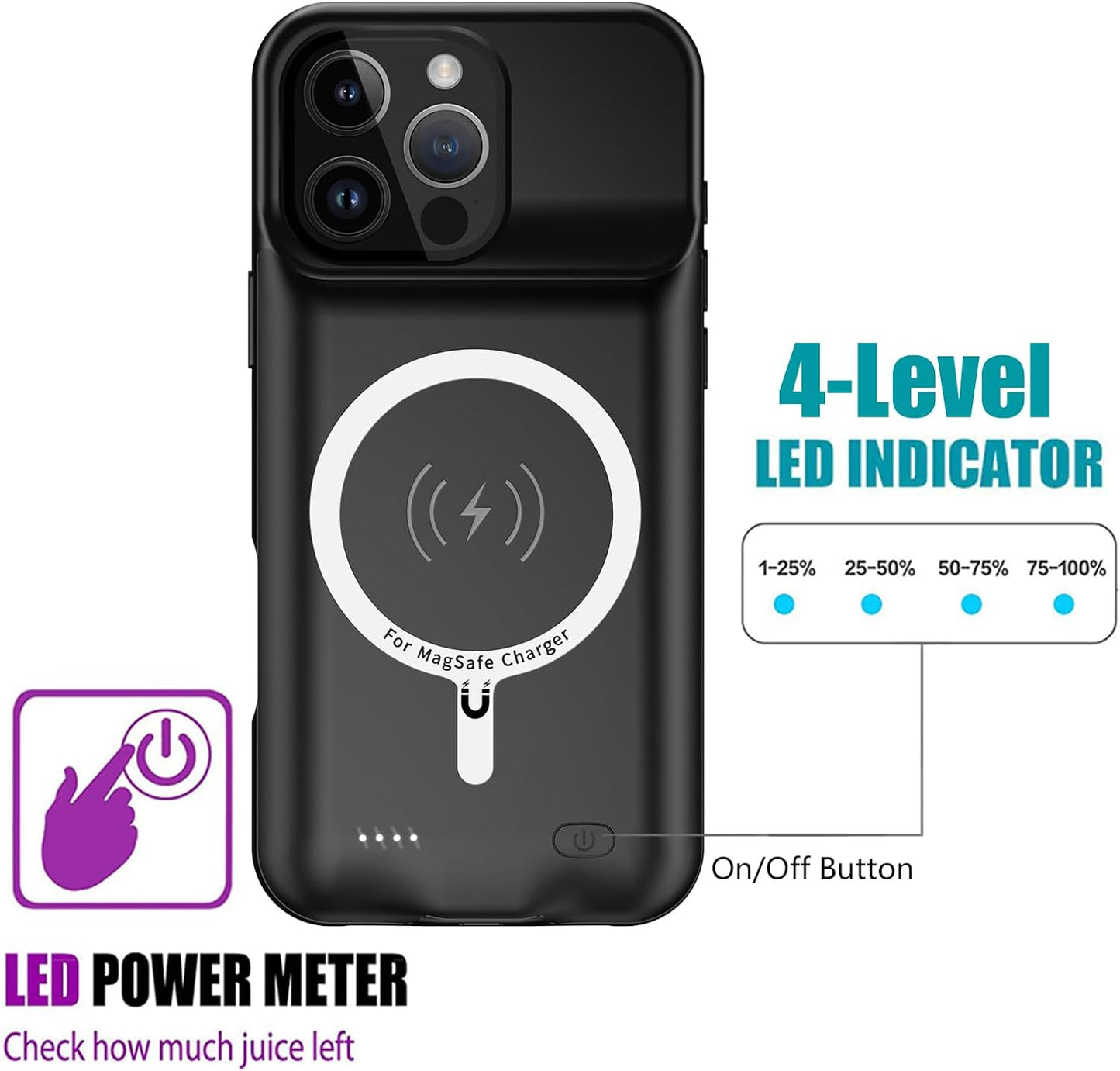 Battery Case for iPhone 16 Pro, Upgraded 10000mAh Rechargeable Portable Charging Case with Wireless Charging Compatible for iPhone 16 Pro (6.3 inch) with Carplay Battery Pack Charger Case (Black)