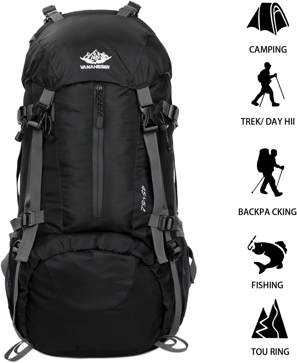 Esup 50L Hiking Backpack Men Camping Backpack with rain cover 45l+5l Lightweight Backpacking Backpack Travel Backpack