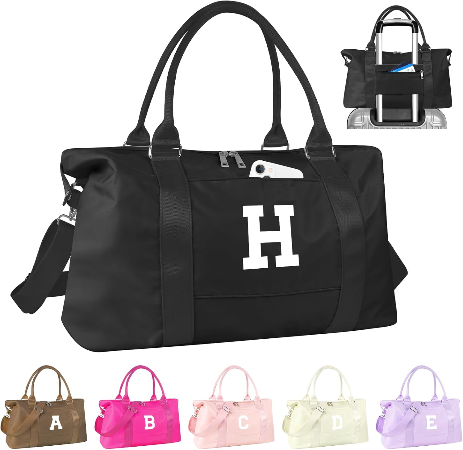 Initial Travel Duffel Bag Sports Gym Bag for Boys Teen Birthday Gifts,Black Personalized Weekender
