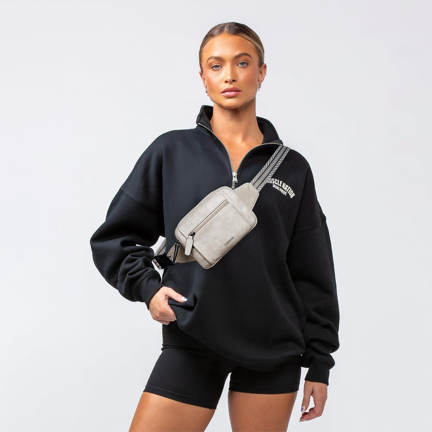 3L TRIPLE ZIP Fanny Packs Belt Bag For Women Men Crossbody Waist Pack Sling Chest Bum Travel Bag Purse Faux Leather Fashion Cute Grey
