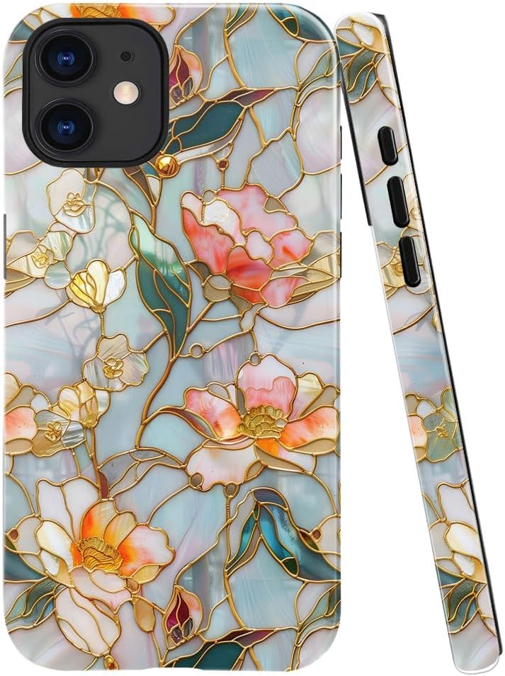 Case for iPhone 11 - Slim Fit Anti-Scratch Phone Case for Girl Women - Stained Glass Aesthetic Flowers (Glossy)