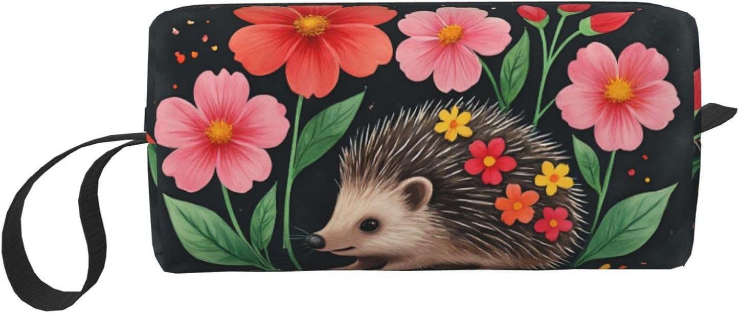 Flower Hedgehog Makeup Bag Small Compact & Durable Travel Cosmetic Bag Organizer Oxford Fabric