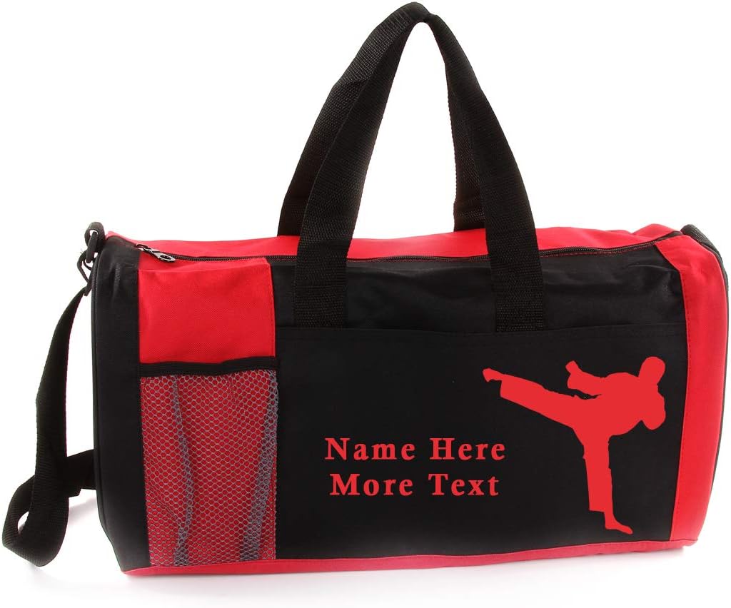 KishKesh Personalized Kids Sports Duffel Bag – Ideal for Martial Arts, Gym, Travel, Training & Workout for Male – Durable, Costumizable Name & Text – Red, 18" x 10" x 8"