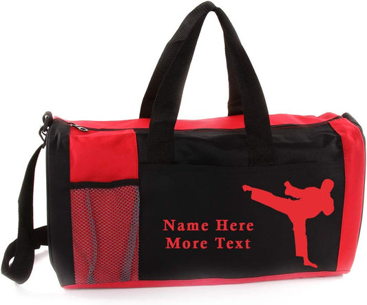 KishKesh Personalized Kids Sports Duffel Bag – Ideal for Martial Arts, Gym, Travel, Training & Workout for Male – Durable, Costumizable Name & Text – Red, 18" x 10" x 8"