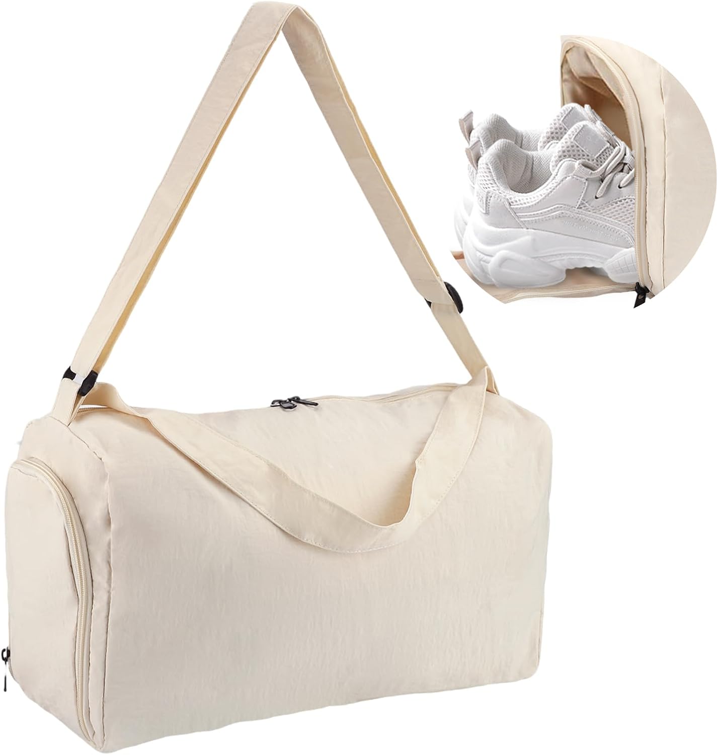 Small Gym Bag for Women with Shoes Compartment and Wet Pocket, Lightweight Travel Duffel Overnight Bags for Women & Men, Weekend Carry on Bag - Sport Yoga Swimming Dance(Beige)