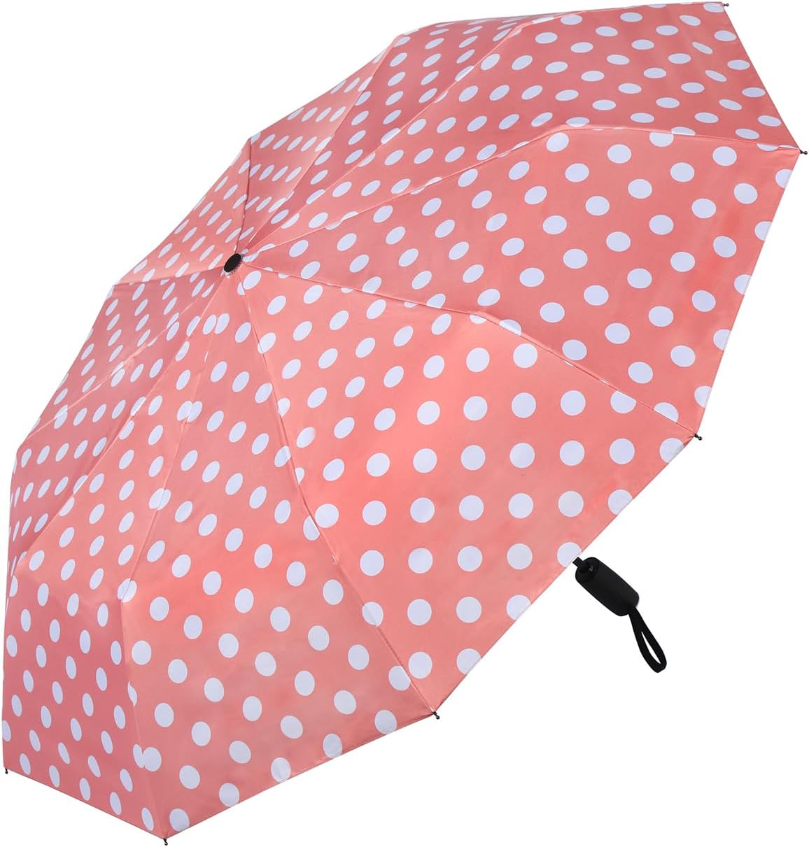 Agaric Cute Polka Dots Large Travel Umbrella for Rain & Sun, 46” UV Protection Auto Open Close Waterproof Folding Umbrella Windproof Compact Umbrella