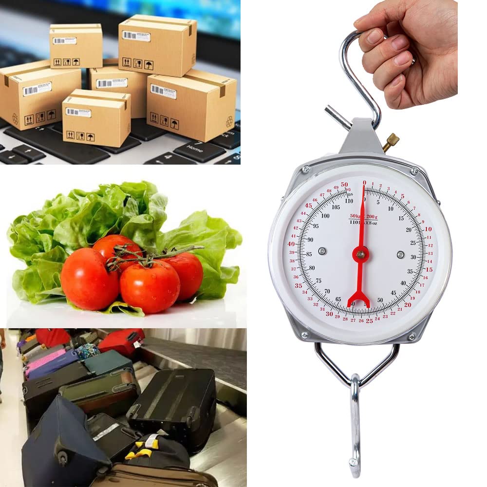 Spring Hanging Dial Scale,110lbs Industrial Hanging Scale,Spring Mechanical Hanging Scale for Kitchen Fishing,Mechanical Luggage Scale