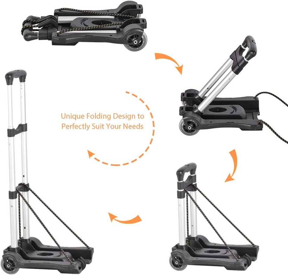 Hivexagon Folding Luggage Cart 88lbs Load Capacity Compact Lightweight and Durable Aluminum Alloy Travel Trolley for Luggage, Personal, Travel, Moving and Office Use