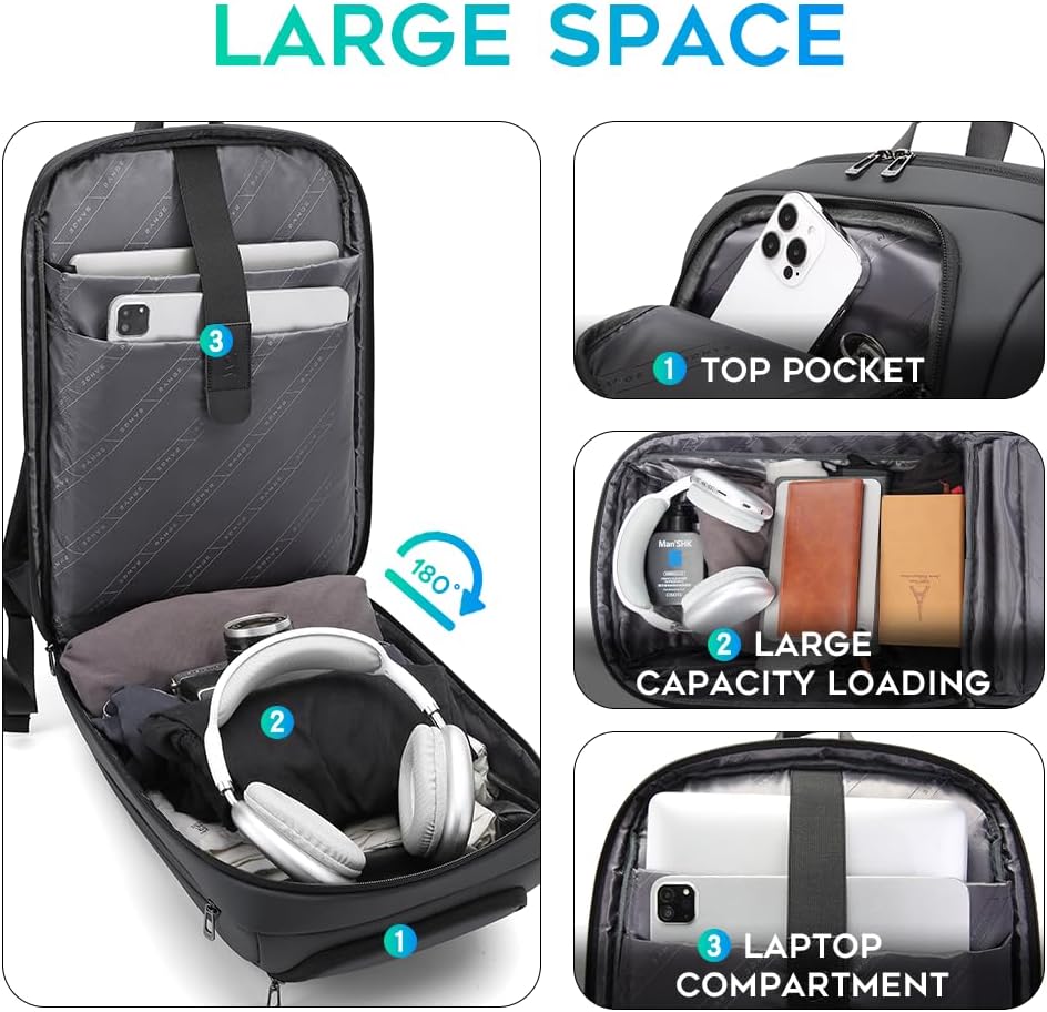 Business Laptop Backpack for Men,Women，15.6 Inch Water Resistant Travel smart Laptop Backpack Carry On Backpack with USB Charging Port，Large Business Work Durable Computer Bag