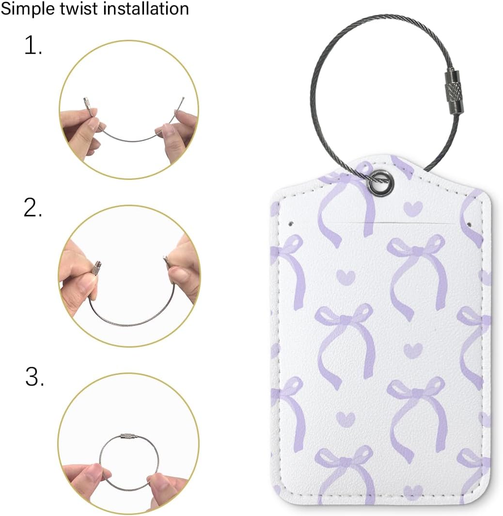 Coquette Purple Bow Luggage Tags for Suitcases, Cute Luggage Tags for Women, Preppy Gifts, Cute Trendy 2 Pack Luggage Tag for Travel, Teen Girls Gifts Suitcase Tags