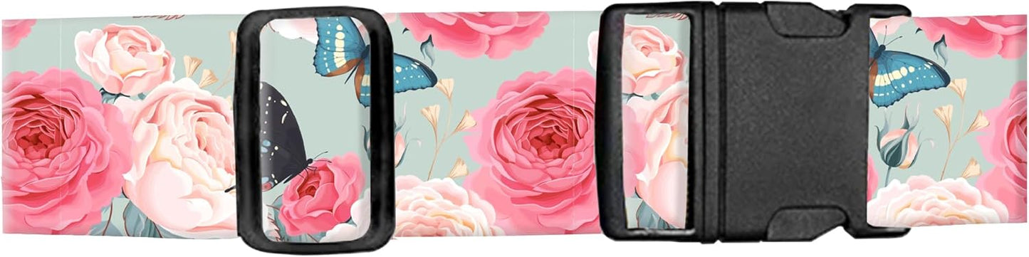Luggage Straps for Suitcases, Adjustable Travel Belt, Durable Wide Luggage Strap, Cute Suitcase Strap Identifiers with Buckle, Bag Straps for Luggage, Cute Rose Butterfly