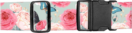 Luggage Straps for Suitcases, Adjustable Travel Belt, Durable Wide Luggage Strap, Cute Suitcase Strap Identifiers with Buckle, Bag Straps for Luggage, Cute Rose Butterfly
