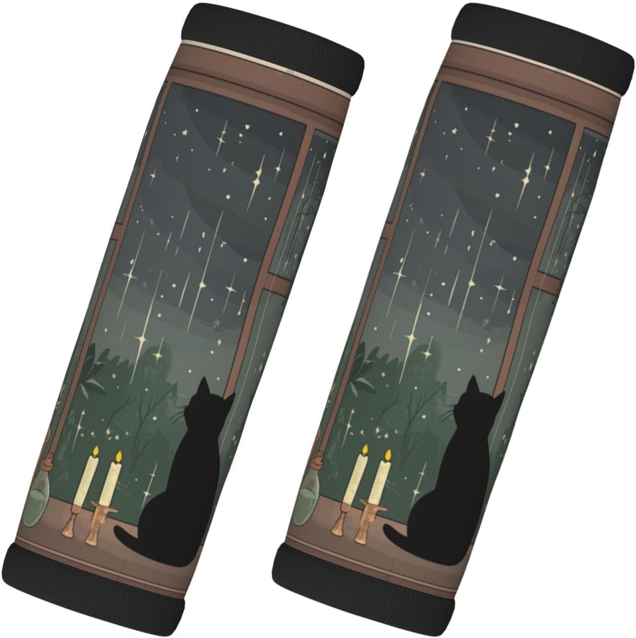 Black Cat Witchy Cottage Window Plants Luggage Handles Wrap Grips For Suitcases Luggage Travel Accessories For Airplane 2pcs