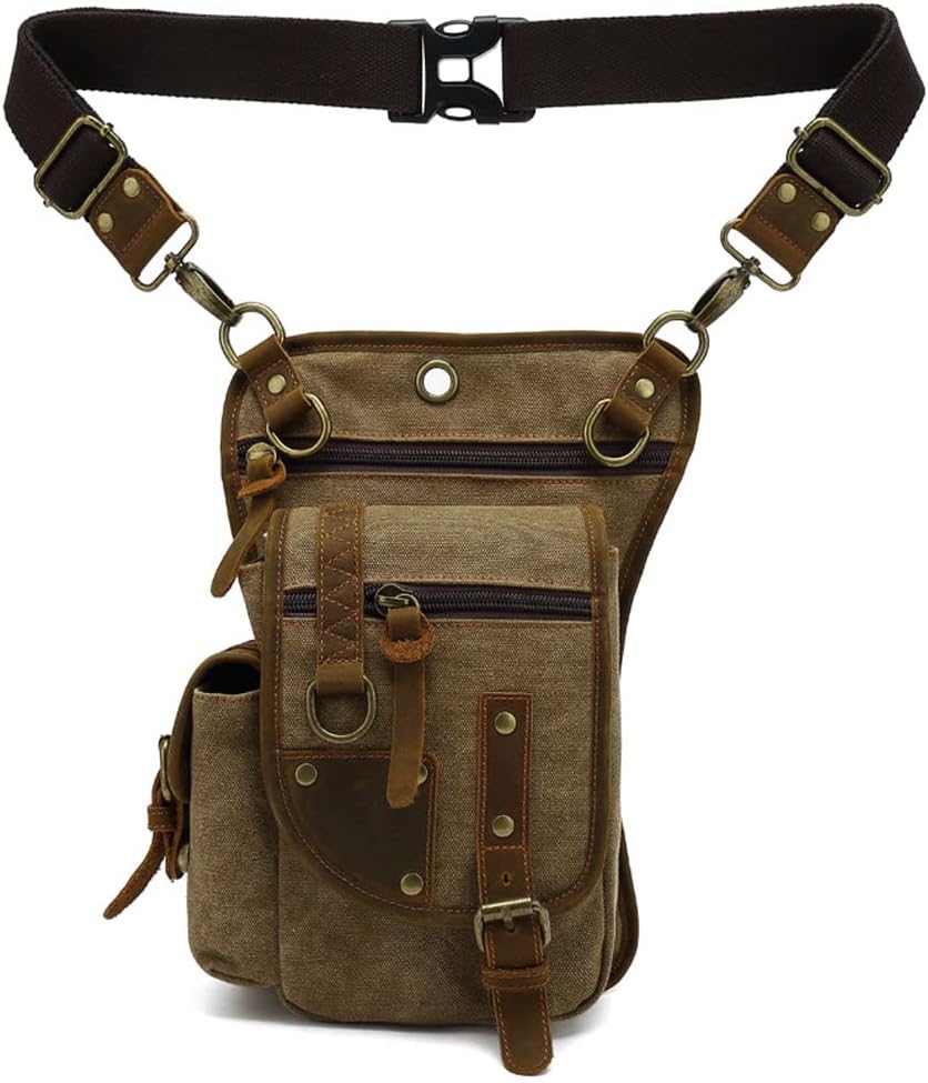 Leather Waist Pack Drop Leg Bag for Men Women Belt Bumbag Multi-Purpose Motorcycle Bike Outdoor Sports Tactical Cycling Riding Hiking Camping Pouch