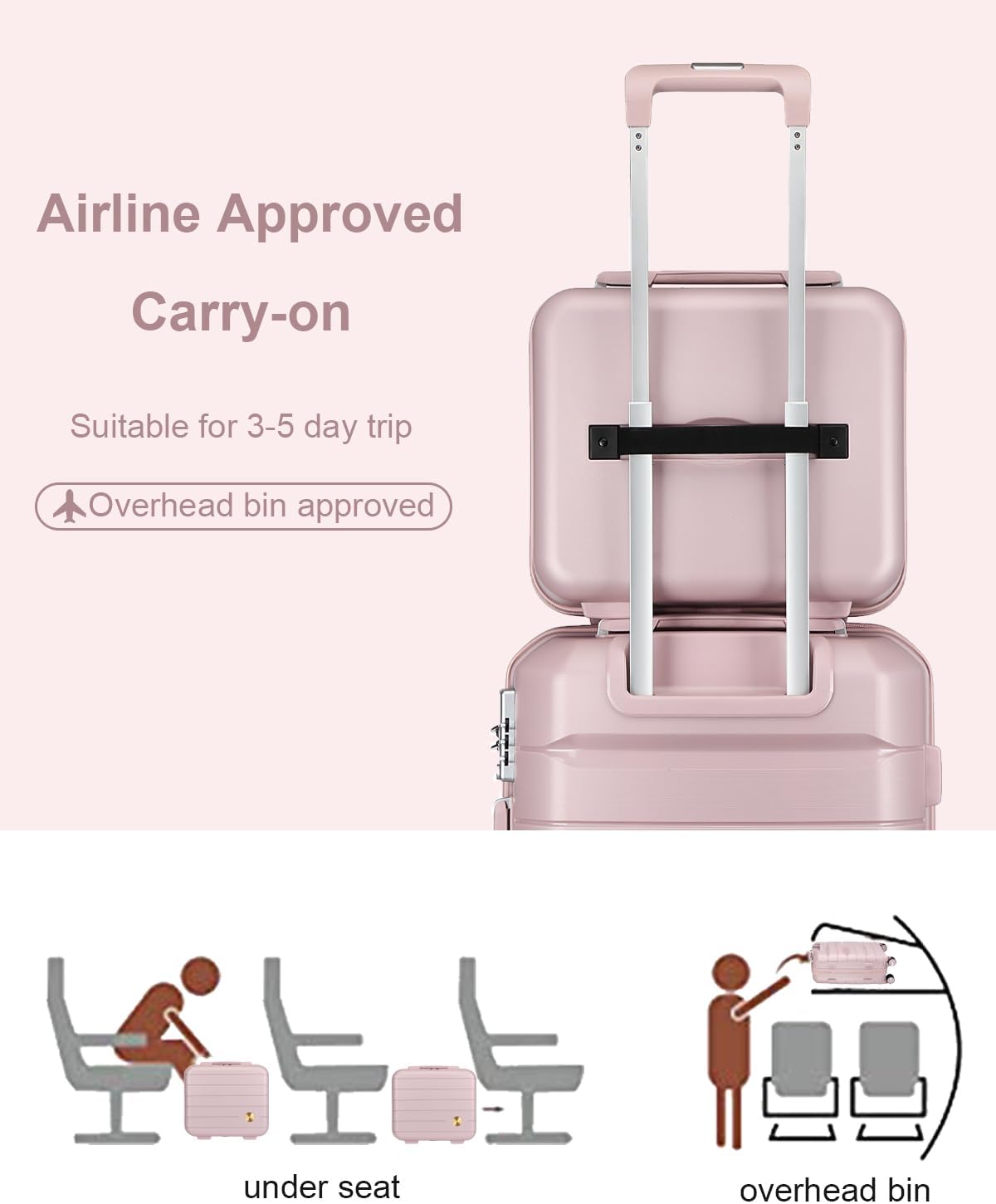 Somago 20 Inch Carry On Luggage Sets Hardside Suitcase with Double Spinner Wheels and TSA Lock YKK Zipper (Nude Pink,14/20)