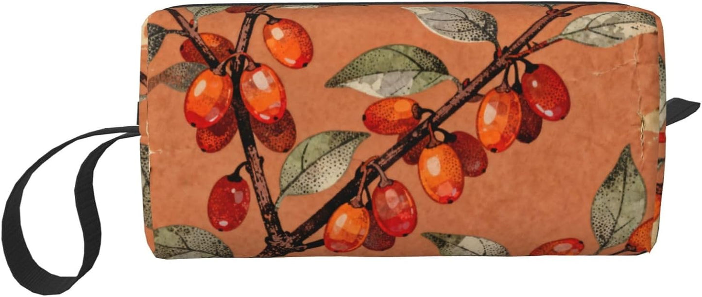 Dogwood Berries Makeup Bag Organizer Compact & Durable Berry Travel Cosmetic Bag Oxford Fabric Impact-Resistant Multi-Purpose Storage Perfect for Travel, Gym, Daily Use