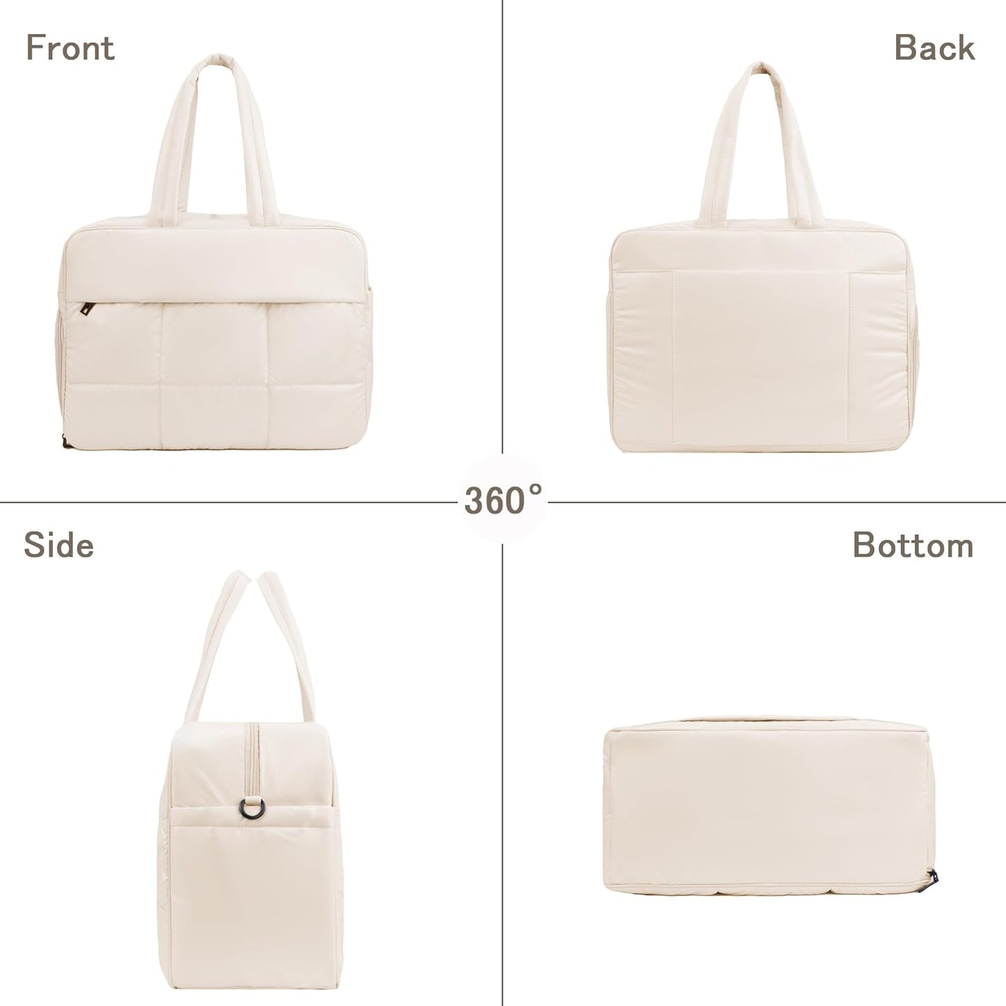 Weekender Fluffy Bag Quilted Nylon Puffer Tote Bag Personal Item Bag for Airlines Overnight Bag Gym Bag
