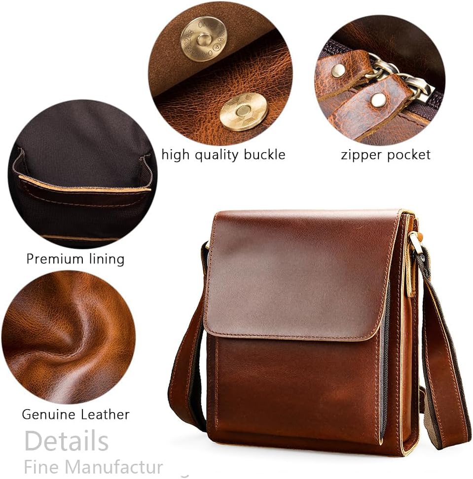 Genuine Leather Messenger Bags Mens Shoulder Crossbody purse Work Business Vintage lager Capacity