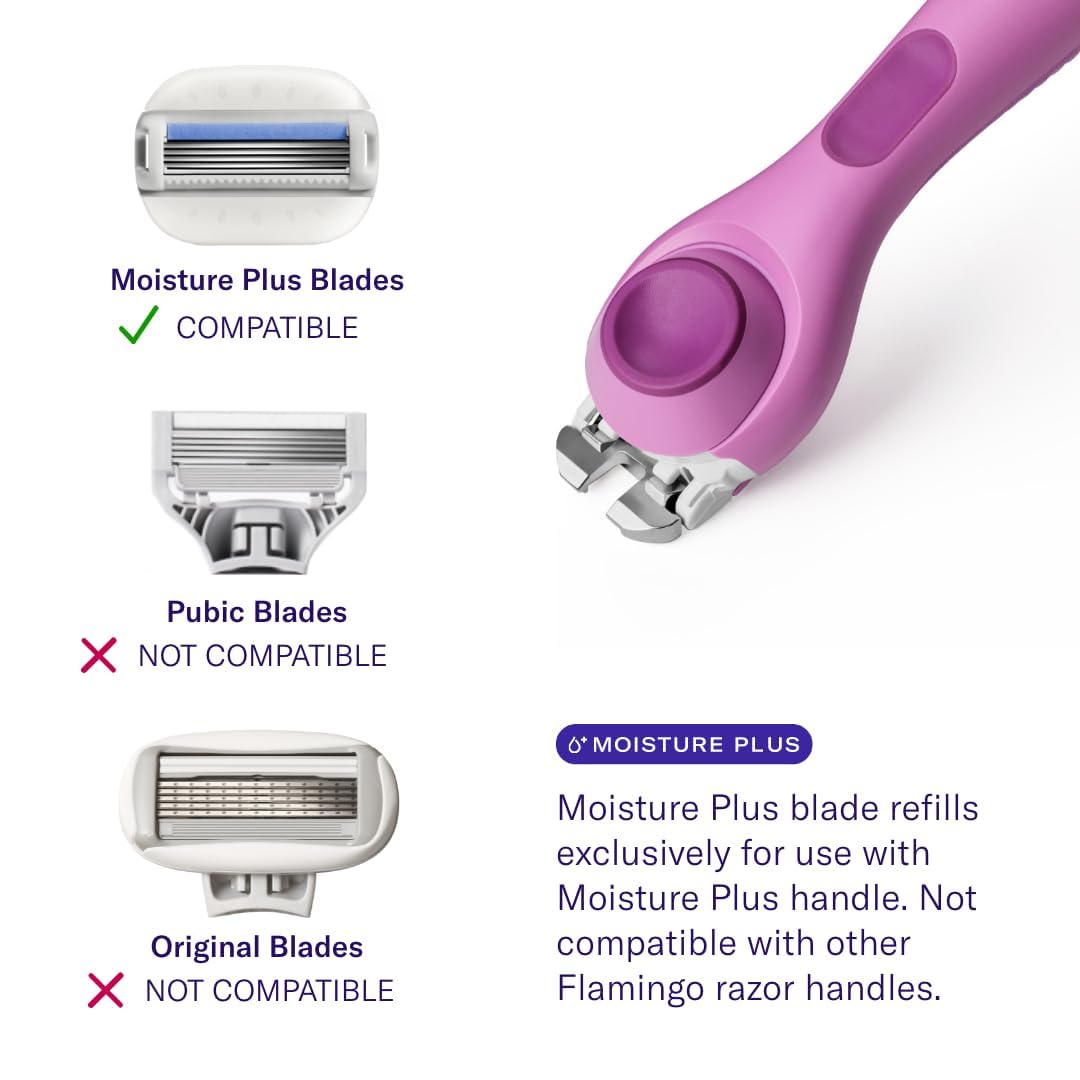 Flamingo Moisture Plus Women's Razor Set - No Shave Gel Needed - Razor Handle, 4 Blade Refills, Shower Holder - Fig