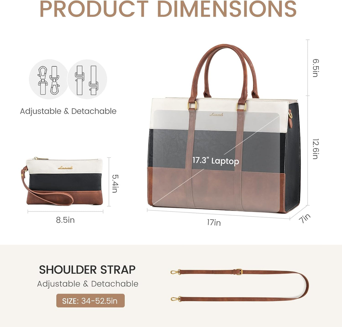 LOVEVOOK Laptop Bag for Women, 15.6 Inch Laptop Tote Bag, Vintage Leather Work Bags for Women, Waterproof Computer bag with Clutch Purse, Large Capacity Briefcase, Business Office Bag