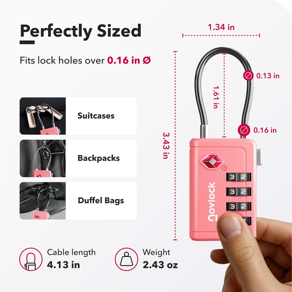 TSA Approved Luggage Locks | Inspection Indicator, 4-Digit Combination, Durable Zinc Alloy | for Suitcases, Backpacks, Travel Bags | Pink, 2-Pack