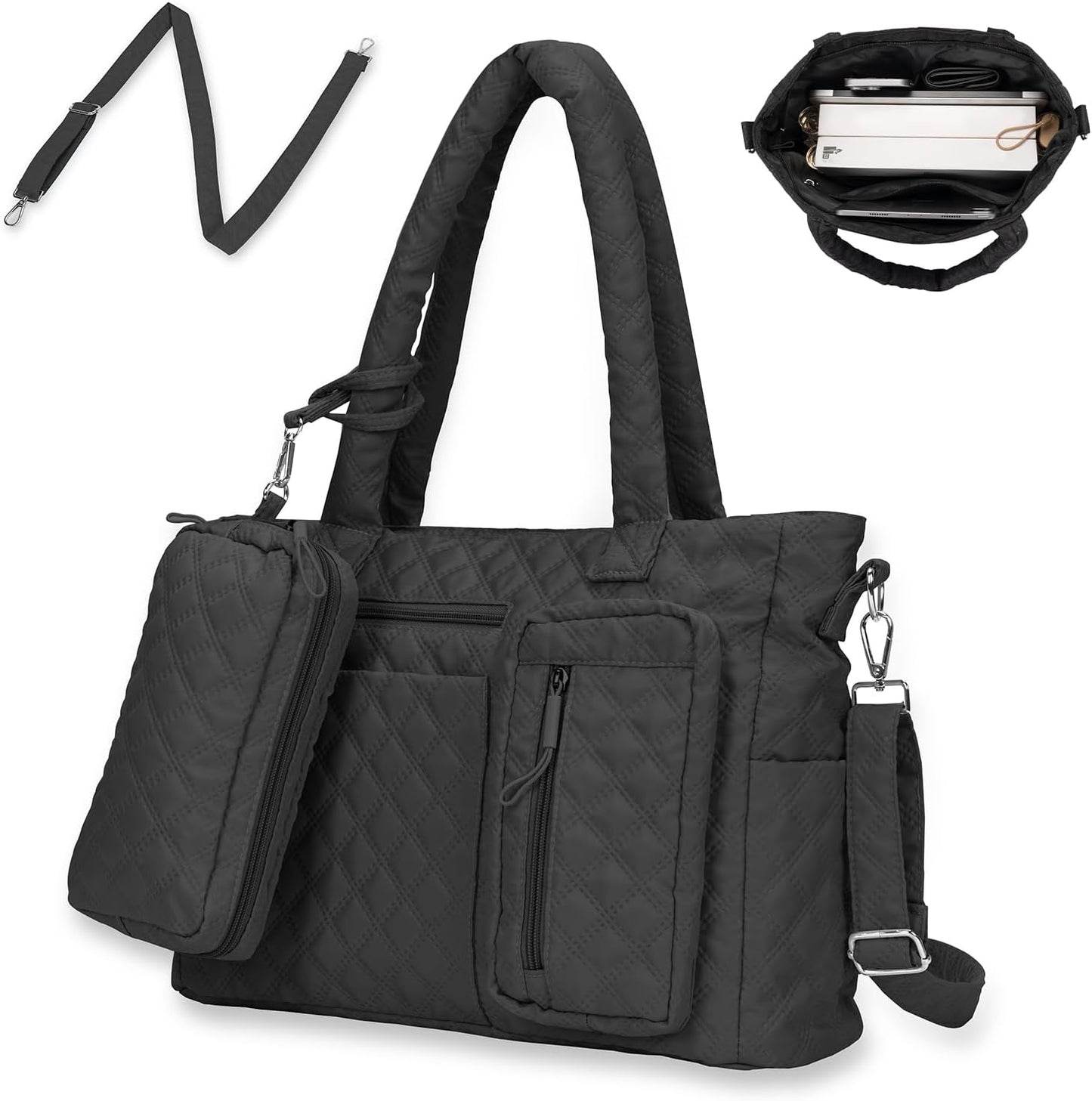 Tote Bag for Women Purses and Weekender Bags Quilted Shoulder Bags 2PCS with Zipper