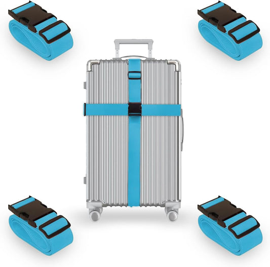 L'AIKEAU Luggage Straps for Suitcases - 4-Pack Travel Belt for Luggage, Backpack Straps, and Bag Straps - Travel Accessories for Suitcase, Suitcase Belt, and Backpack Luggage Strap (Light Blue)