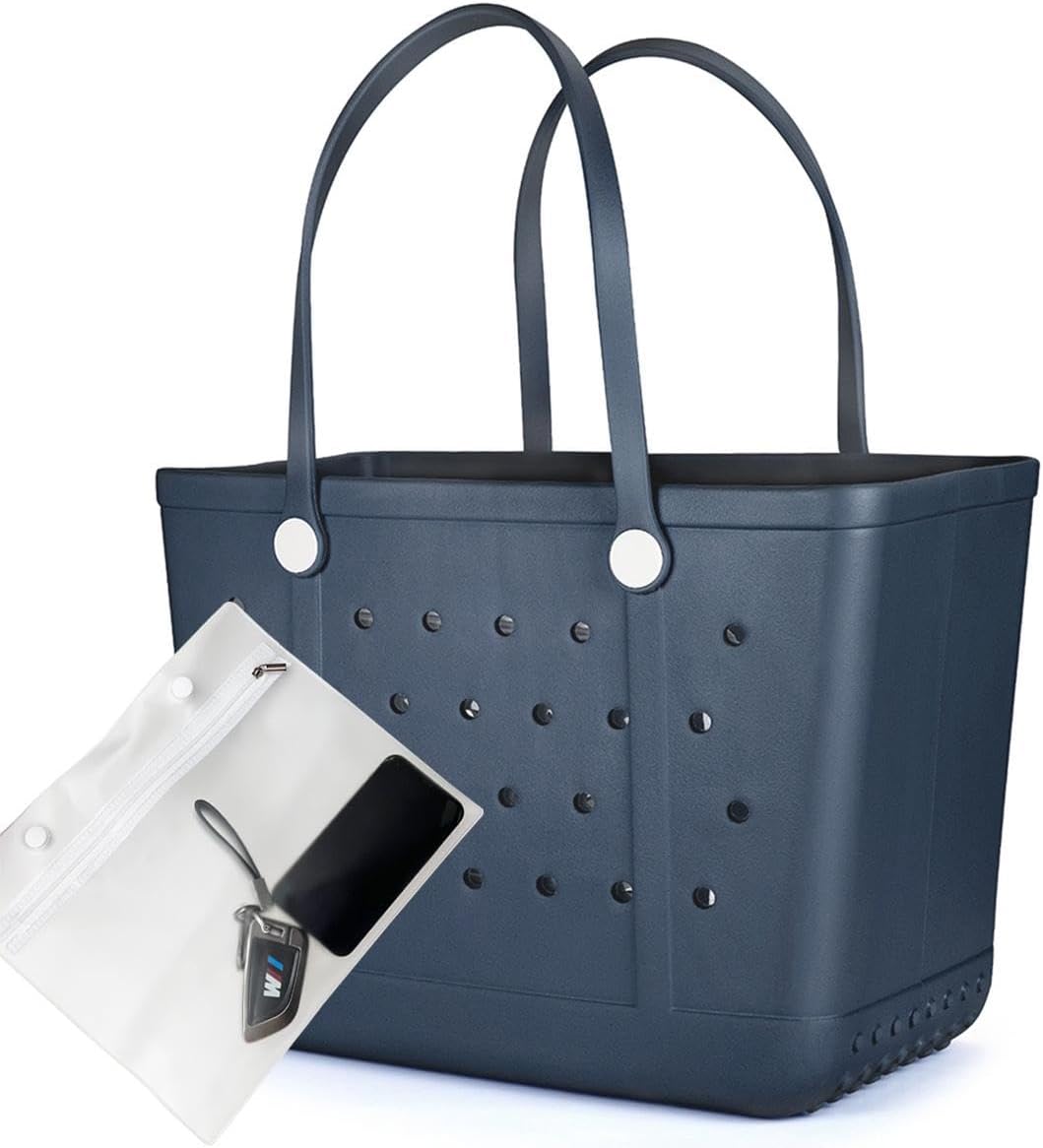 Rubber Beach Bag, Washable Moisture Resistant Durable Open Hole Tote Bag Beach Vacation Essentials