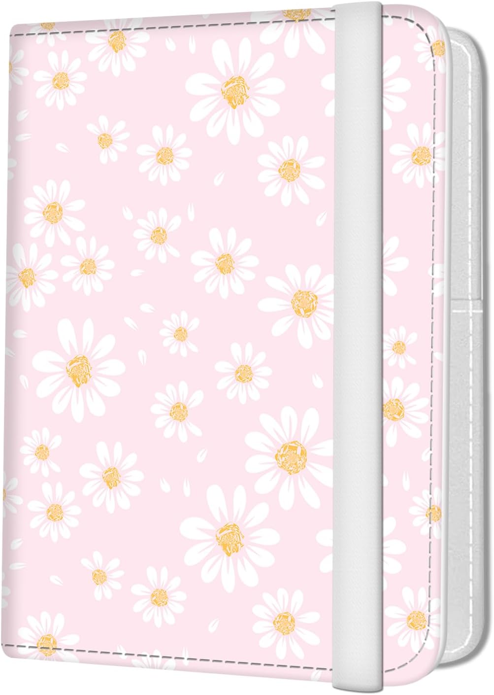 Passport Holder for Travel Essentials, Leather RFID Blocking Passport Wallet Cover Case, Cute Passport Book Holders for Women and Men Cute Pink Daisy