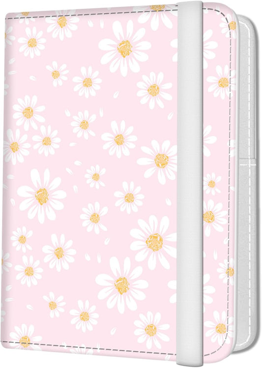 Passport Holder for Travel Essentials, Leather RFID Blocking Passport Wallet Cover Case, Cute Passport Book Holders for Women and Men Cute Pink Daisy