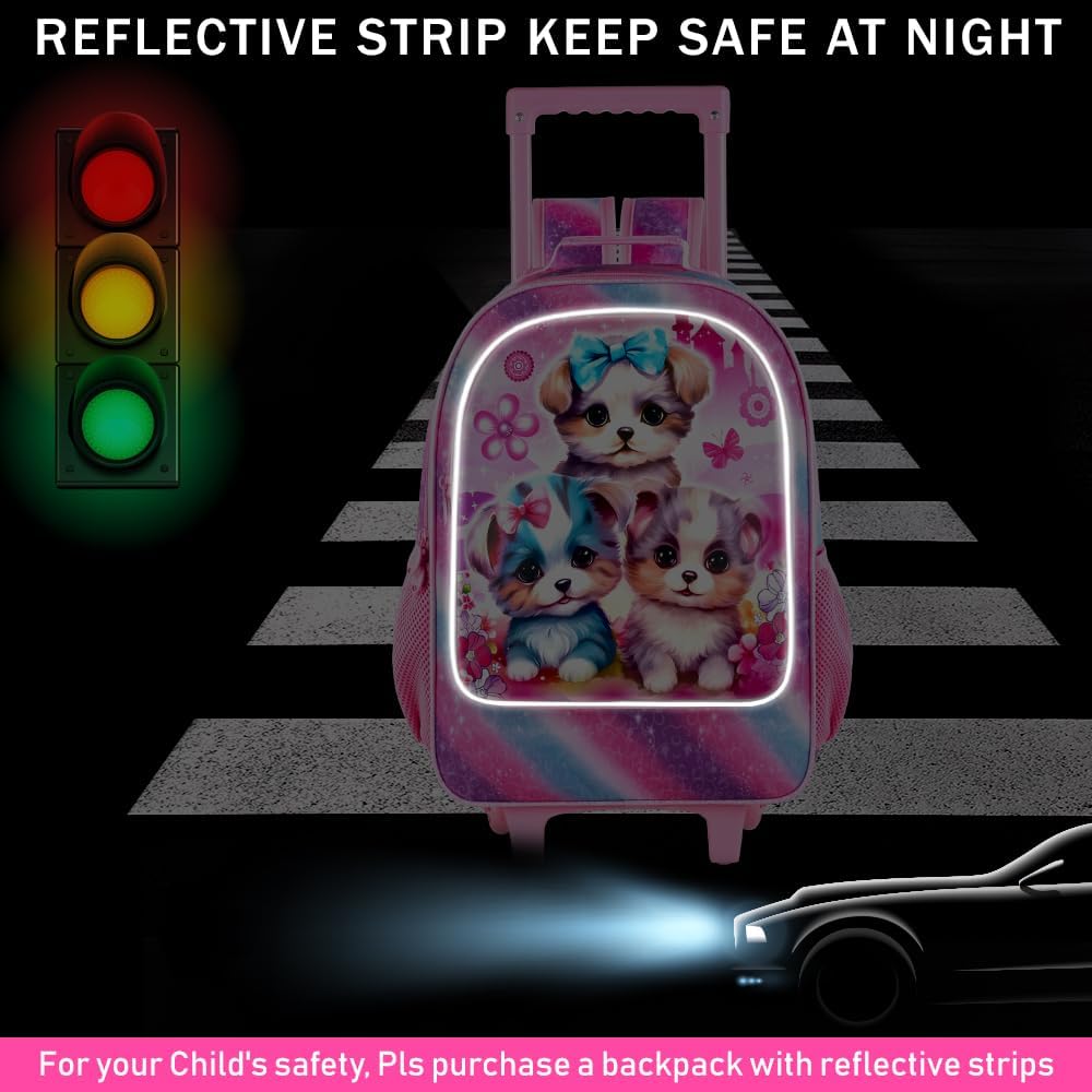 3PCS Rolling Backpack for Girls and Boys, Kids Roller Wheels Bookbag, Wheeled Elementary School Bag with Lunch Bag
