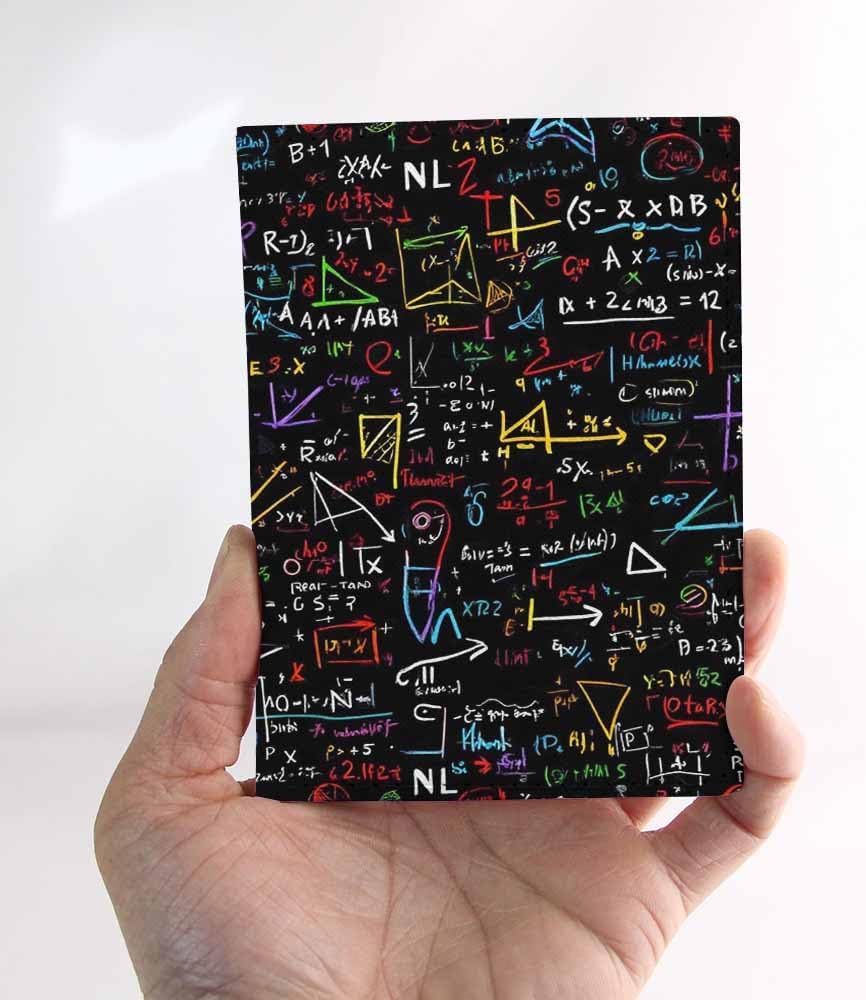 Geometric Math Passport Holder for Travel Algebra Theorem Formula Graph Matrix Doodle PU Leather Passport Cover Wallet Cute Passport Card Holder for Women and Men