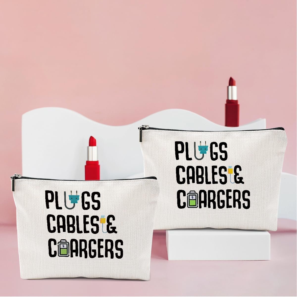 2 PCs Cable Organizer Bag Funny Makeup Bag Charger Bag Plugs Cosmetic Bag, Travel Storage Bag for Charging Cord Electronics Accessories Storage, Gifts for Women Christmas birthday Gifts Zipper Pouch